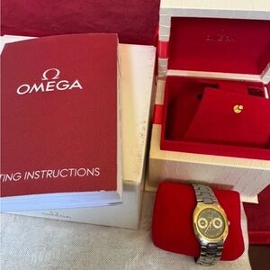 RARE BOX FULL PAPERS Omega Two-Tone Silver and Gold Watch
